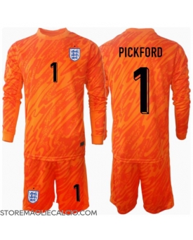 Inghilterra Jordan Pickford #1 Portiere Maglia Gara Casa Repliche Europei 2024 Bambino Maniche Lunghe